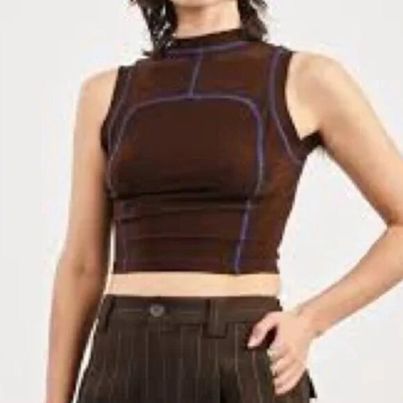 Nomia Women's Cropped Scuba Tank in Bark/Cobalt- Size XS - Picture 14 of 14